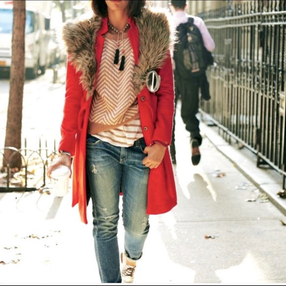 Anthropologie Orange Coat with Faux Fur Size 2 - Picture 3 of 15